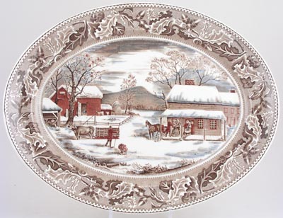 Meat Dish or Platter Home for Thanksgiving c1950s